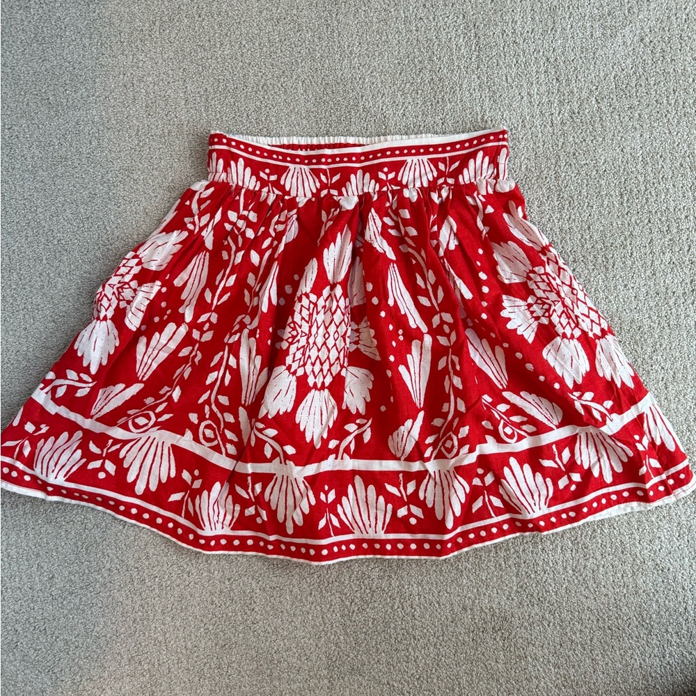 Haute Hippie Red and White Floral Skater Skirt